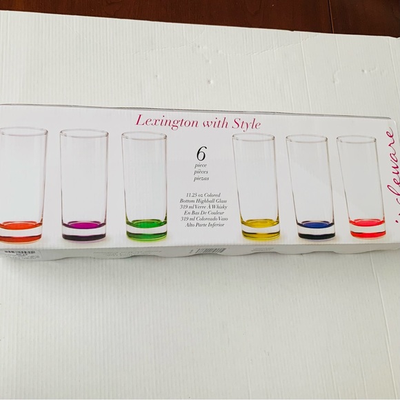 Set of 6 high water fruit juice glasses with 6 different colored bottoms NWT - Picture 3 of 9